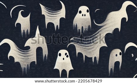 Cute ghost poster mural digital illustration for halloween,modern and indie style, flat design.Happy halloween flat banner template with copy space