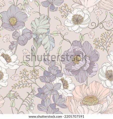 Vector seamless pattern with flowers. Delicate vector background for printing on fabric, wallpaper, packaging and other surfaces