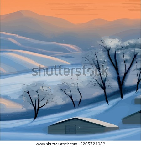 Vector illustration winter forest with snow fog, suitable Christmas greeting. Winter landscape vector. landscape with silhouettes snowy firs among snowfalls on the snowfalls on the backgrounds