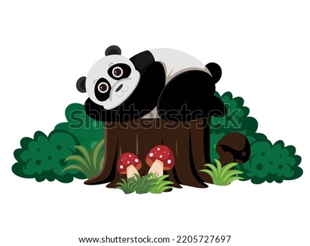 Cartoon panda sleeping on a tree