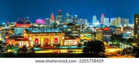 Kansas City skyline by night, viewed from Liberty Memorial Park, near Union Station. Kansas City is the largest city in Missouri.