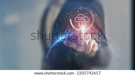 Carbon neutrality technology. Reduction of carbon emissions concept. Net zero greenhouse gas emissions target. Reducing carbon footprint. Limit global warming and climate change. Sustainable business. Royalty-Free Stock Photo #2205742657