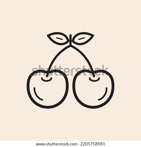 Two cherries outline icon with leaves.