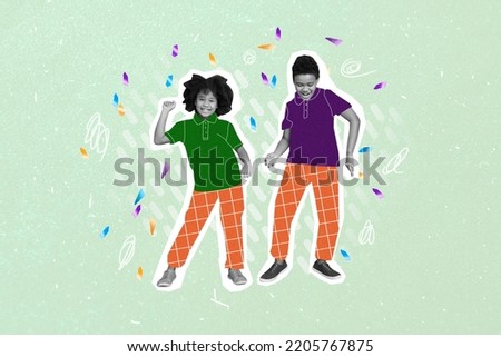 Creative abstract template graphics image of happy smiling little children having fun together isolated drawing background