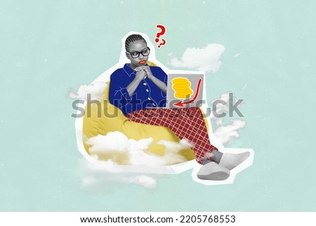 Exclusive painting magazine sketch image of unhappy upset lady working modern device isolated painting background