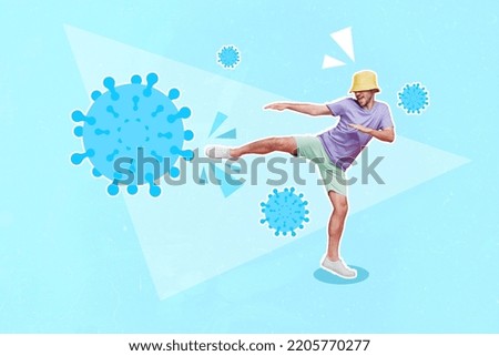 Composite collage illustration of guy leg kick fight huge infection isolated on creative drawing background