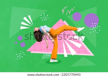 Composite collage portrait of positive girl rejoice enjoy dancing partying isolated on drawing creative background
