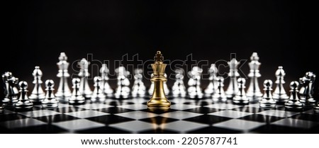 King chess stan first to challenge battle fighting with other chess team concepts of leadership and strategy or strategic plan and human resource or risk management or business team player.