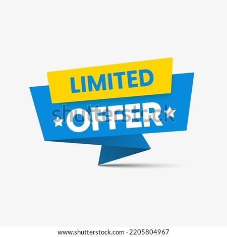 Yellow-blue label on a white background. Text. Limited offer. Vector illustration.