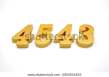     Number 4543 is made of gold-painted teak, 1 centimeter thick, placed on a white background to visualize it in 3D.                             