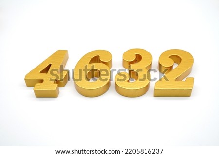   Number 4632 is made of gold-painted teak, 1 centimeter thick, placed on a white background to visualize it in 3D.                                    
