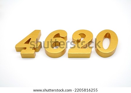   Number 4620 is made of gold-painted teak, 1 centimeter thick, placed on a white background to visualize it in 3D.                                    