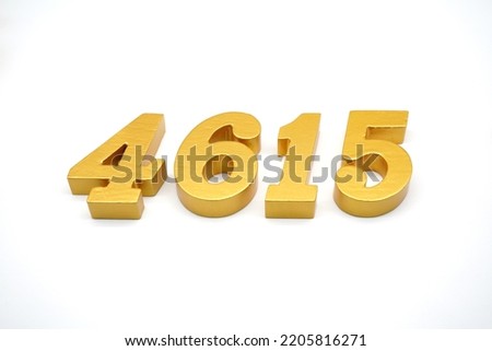  Number 4615 is made of gold-painted teak, 1 centimeter thick, placed on a white background to visualize it in 3D.                                