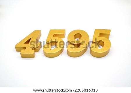    Number 4595 is made of gold-painted teak, 1 centimeter thick, placed on a white background to visualize it in 3D.                                    