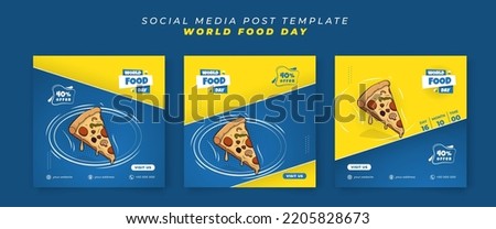 Set of social media post template in blue yellow square background for world food day design