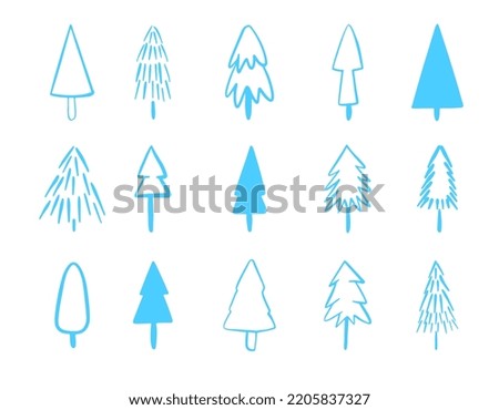 Vector blue set of christmas tree icons.