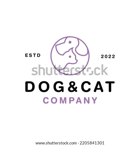 Monoline Dog and cat Logo vector design graphic for badge emblem
