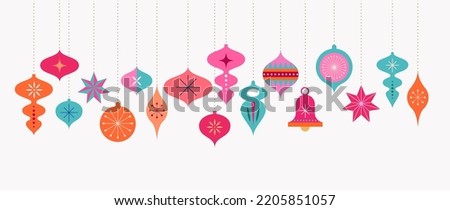 Retro Christmas Decorations Icons Collection for New Year 2023 Royalty-Free Stock Photo #2205851057