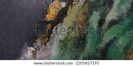 modern abstract oil painting in yellow, white black, green Royalty-Free Stock Photo #2205857195
