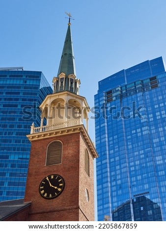 Steeple of the  Old South Meeting House. Part of the freedom trail. Boston, Massachusetts. USA Royalty-Free Stock Photo #2205867859
