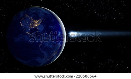 Asteroid and Earth. Elements of this image furnished by NASA.