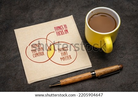 focus on what you can control and what matters, inspirational concept presented as a sketch on a napkin with coffee