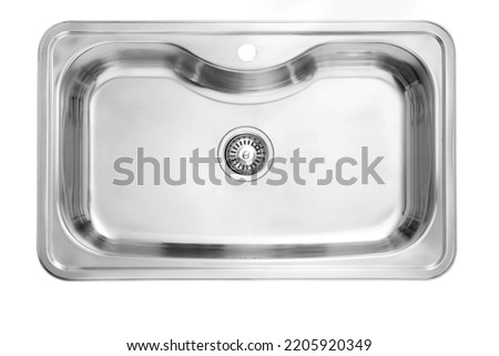 Top view of an empty sink on white background Royalty-Free Stock Photo #2205920349