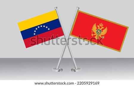 Crossed flags of Venezuela and Montenegro. Official colors. Correct proportion. Banner design