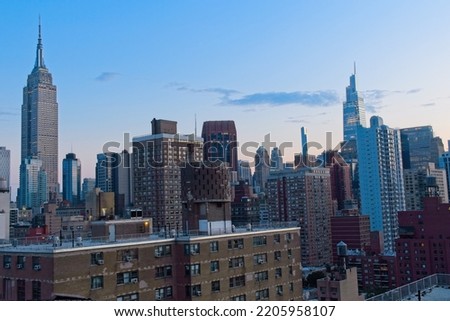 Midtown NY skyline in shades of blue and violet