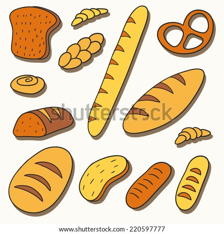 Vector illustration set of loaves of bread and a white.