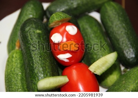 Character from vegetables little man tomatoes and igurts.