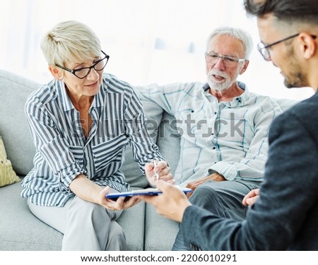 senior old family couple clients make financial insurance estate business deal contract signing, agent lawyer, mature customers signing contract meeting bank manager agree on investment contract