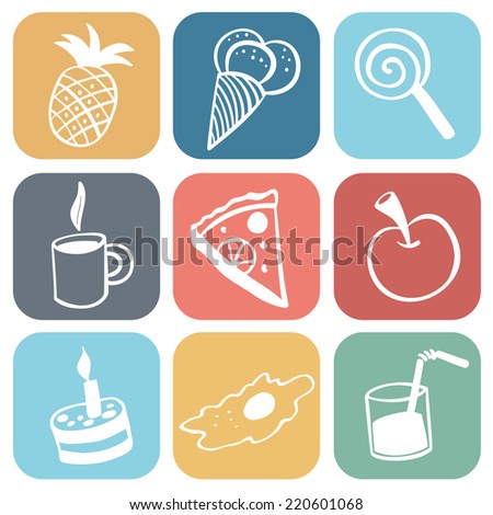 Vector food and drinks icons.