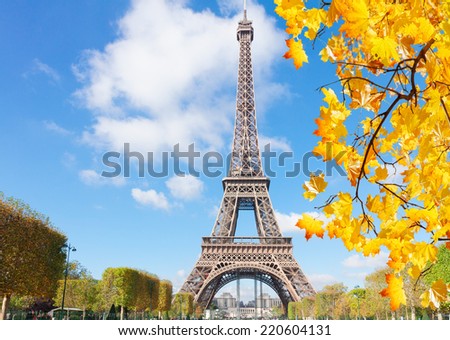 eiffelTower in sunny fall day in Paris,  France Royalty-Free Stock Photo #220604131