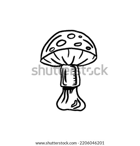 Mushroom Clip Art, Cute Mushroom Illustration, Black and White Mushroom Witchy Trippy
