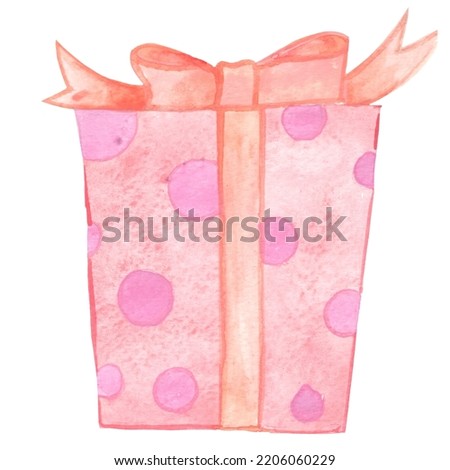 pink color gift box with bow watercolor illustration for decoration on Birthday party event.