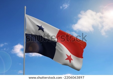 Flag of Panama on blue sky. 3d illustration.