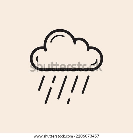Rainy cloud outline icon with water drops and reflections.