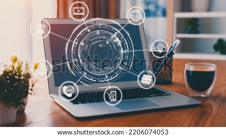 Omni channel technology of online retail business approach. Multichannel marketing on social media network offer service of internet payment channel, online retail shopping and omni digital app Royalty-Free Stock Photo #2206074053