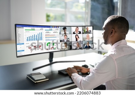 Online Video Conference Webinar On Computer. Business Videoconference Royalty-Free Stock Photo #2206074883