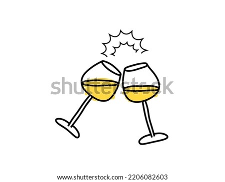 Hand drawn pair of champagne glasses for Birthday party. vector illustration