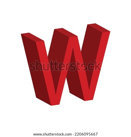 3D alphabet W in red colour. Big letter W. Isolated on white background. clip art vector illustration