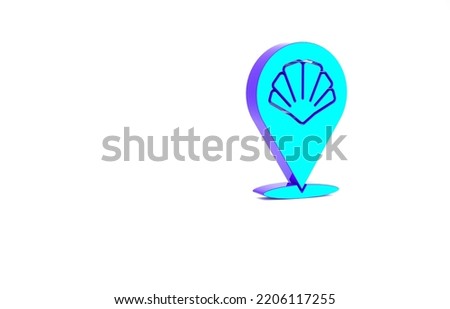 Turquoise Scallop sea shell icon isolated on white background. Seashell sign. Minimalism concept. 3d illustration 3D render.