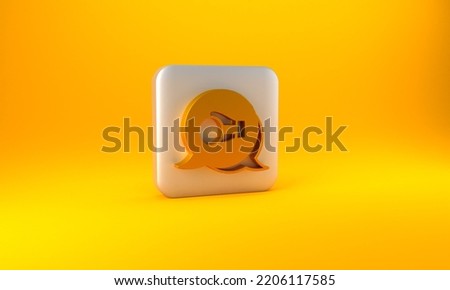 Gold Boxing glove icon isolated on yellow background. Silver square button. 3D render illustration.