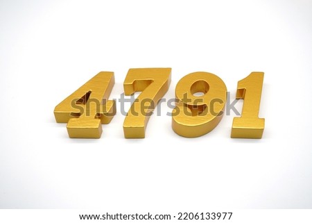   Number 4791 is made of gold-painted teak, 1 centimeter thick, placed on a white background to visualize it in 3D.                                  