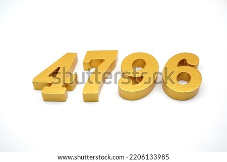   Number 4796 is made of gold-painted teak, 1 centimeter thick, placed on a white background to visualize it in 3D.                                  