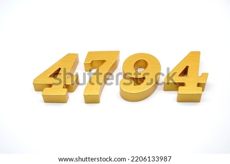   Number 4794 is made of gold-painted teak, 1 centimeter thick, placed on a white background to visualize it in 3D.                                  