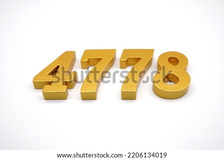  Number 4778 is made of gold-painted teak, 1 centimeter thick, placed on a white background to visualize it in 3D.                                