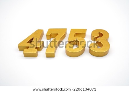   Number 4753 is made of gold-painted teak, 1 centimeter thick, placed on a white background to visualize it in 3D.                               