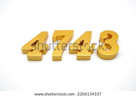   Number 4743 is made of gold-painted teak, 1 centimeter thick, placed on a white background to visualize it in 3D.                                        